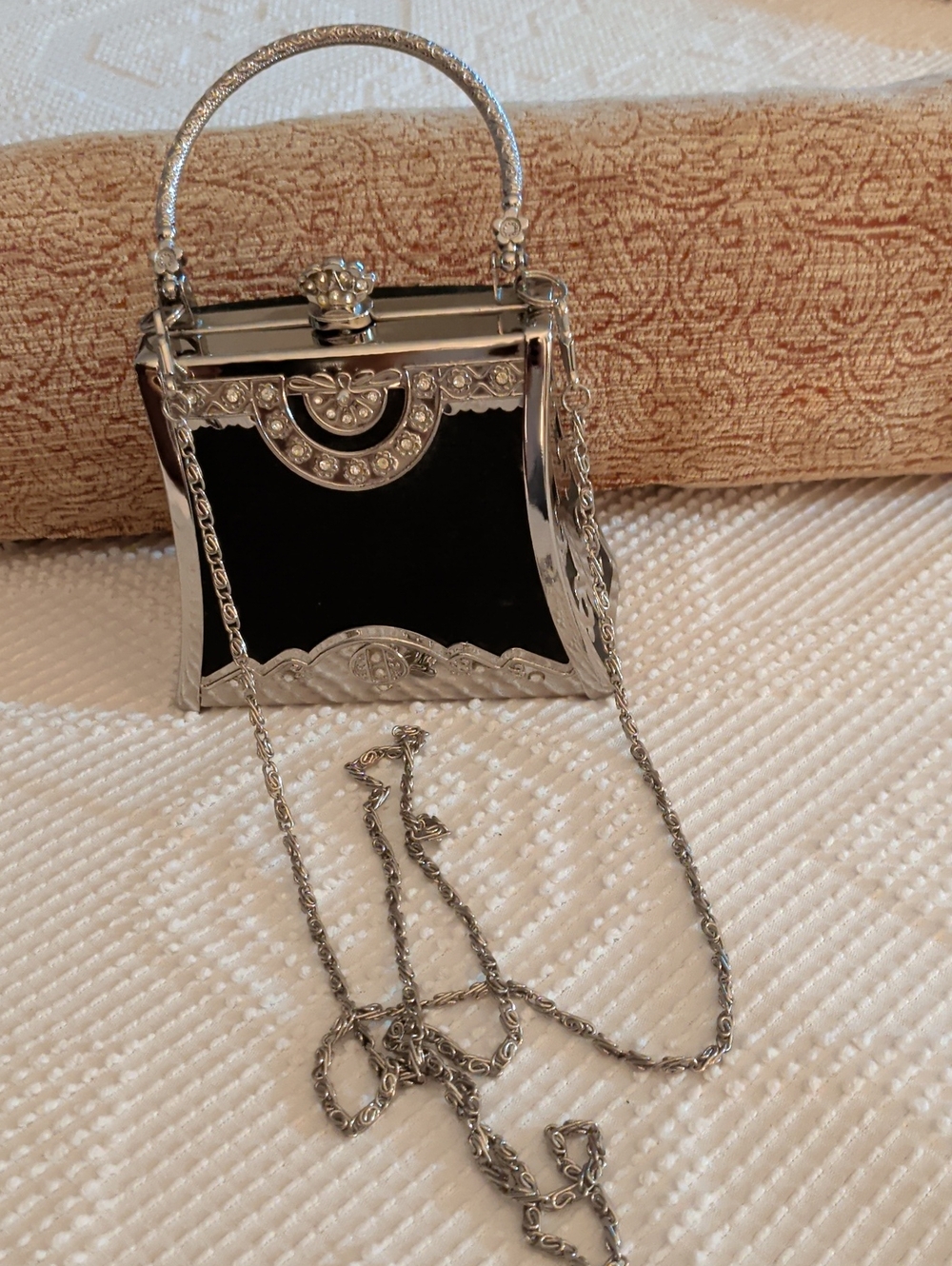 Elegant Silver & Black Evening Handbag